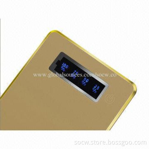 3,600mAh Golden Portable Power Bank with Touch Screen Power Button, 5V DC, 0.9A Input